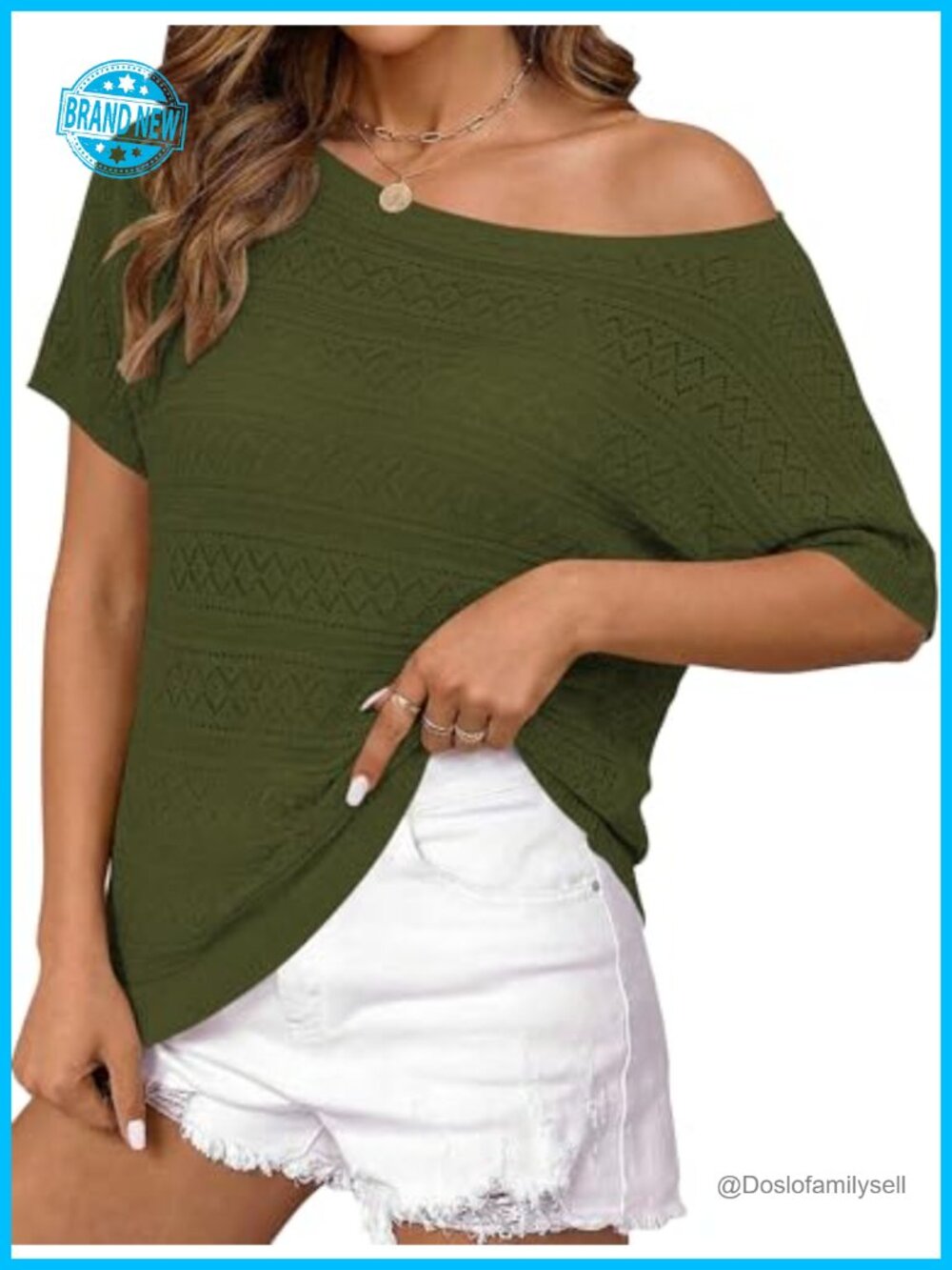 Womens Crochet Off Shoulder Short Sleeve Knit Top Sweater